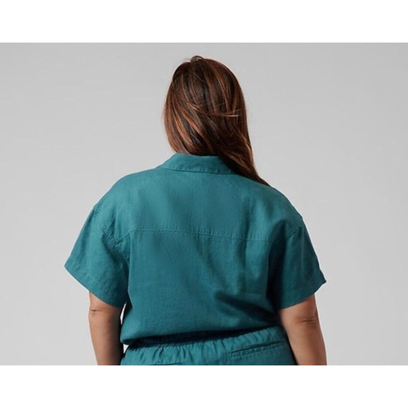 NWOT 3X Athleta Borealis Green Lightweight Playa Linen Tie Top Shirt MSRP $79 - Picture 2 of 2